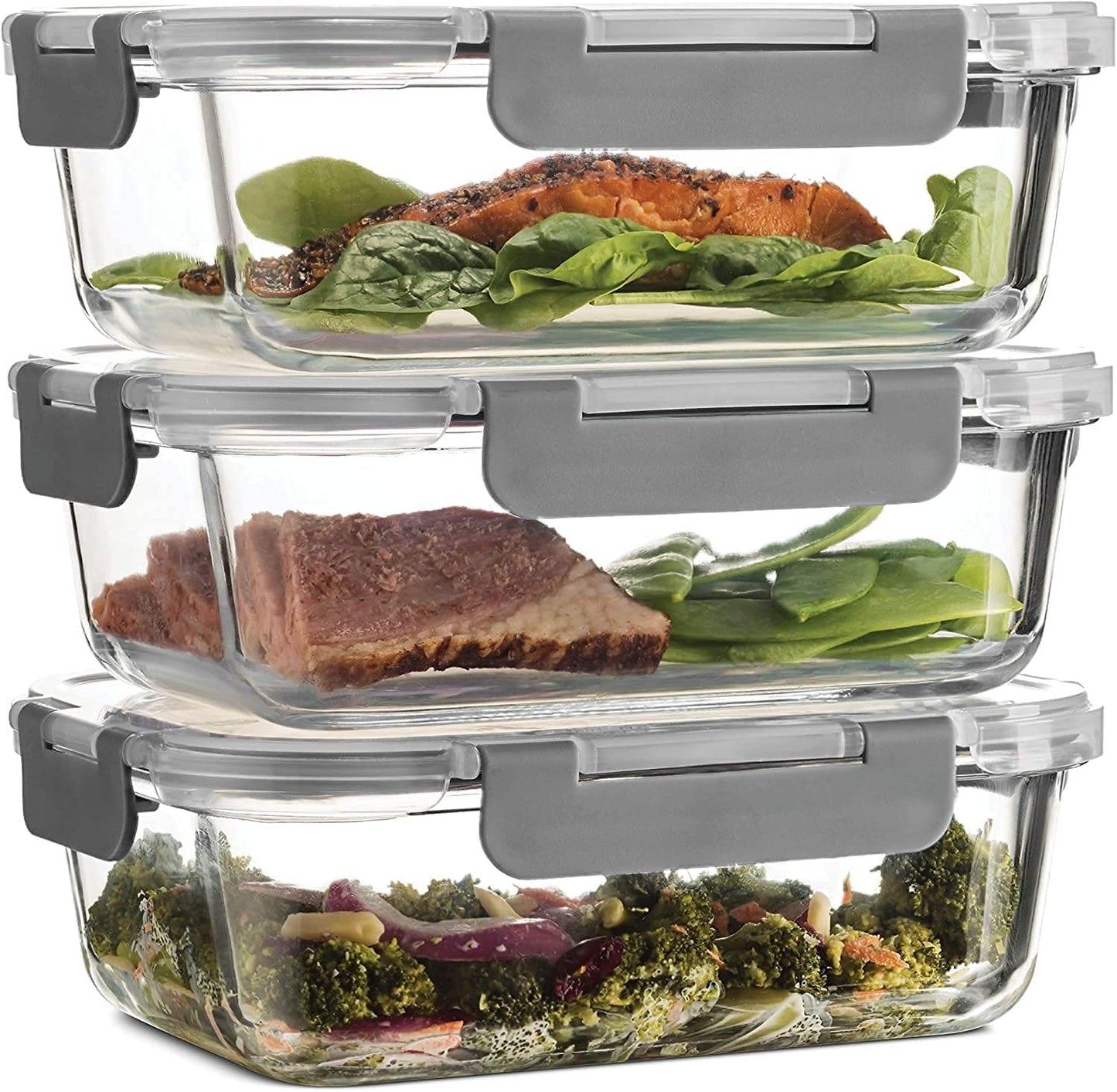 Glass Storage Bowl Borosilicate Square Glass Food Storage Containers Microwave and Oven Safe with Air Vent Lids- Set of 3-320ml, 520ml, 800ml (Pack of 3, Clear)