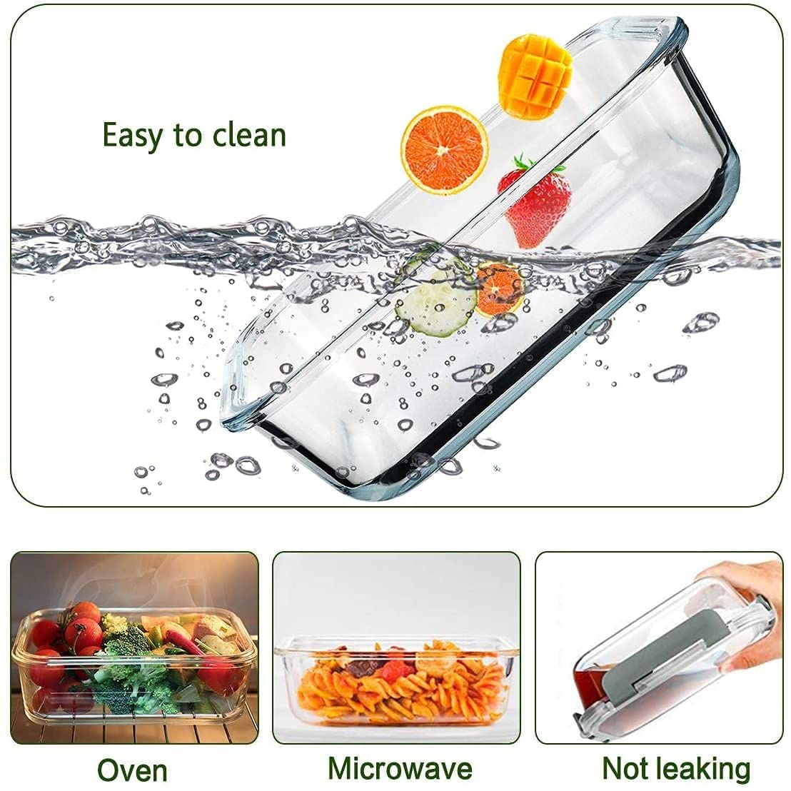 Glass Storage Bowl Borosilicate Square Glass Food Storage Containers Microwave and Oven Safe with Air Vent Lids- Set of 3-320ml, 520ml, 800ml (Pack of 3, Clear)