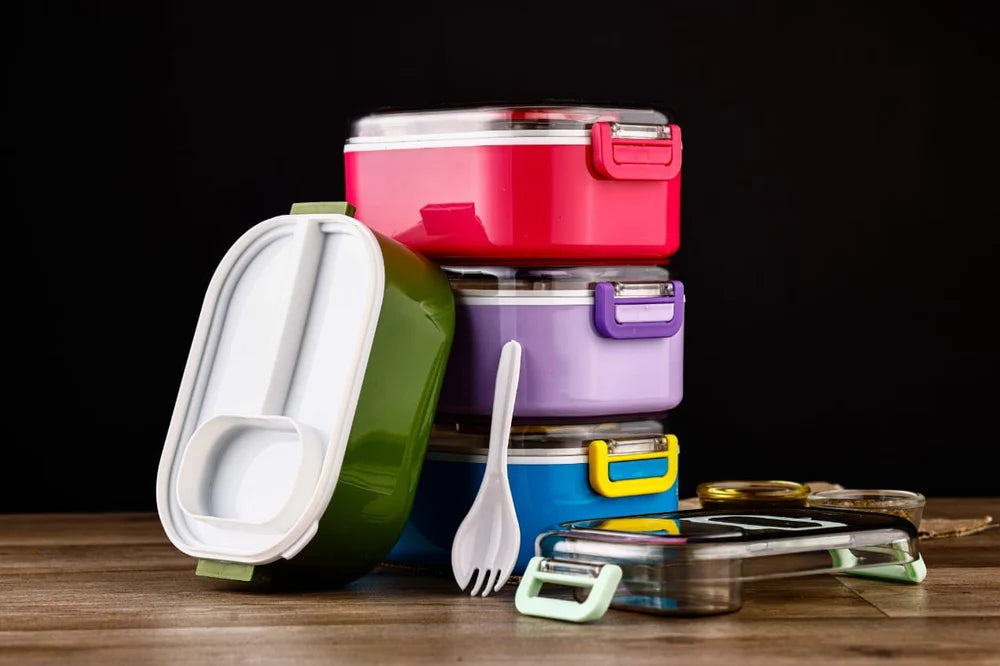 Mighty Lunch Box Comes with Small Container Stylish Anti Spill Lid 1 Baby Spoon 2 Containers Lunch Box (500 ml)