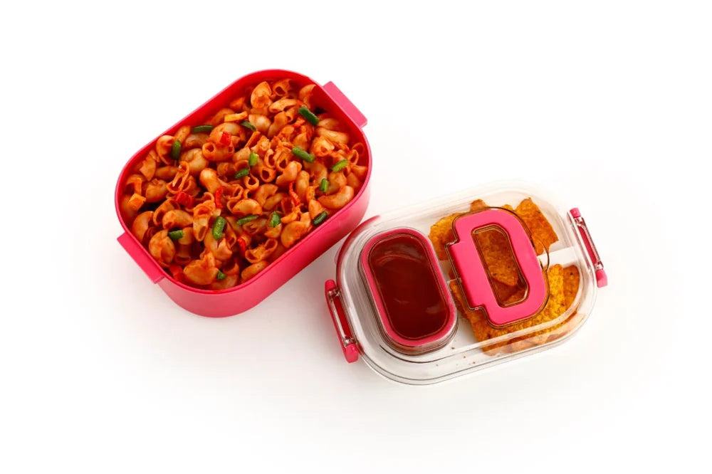 Mighty Lunch Box Comes with Small Container Stylish Anti Spill Lid 1 Baby Spoon 2 Containers Lunch Box (500 ml)