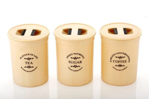 Tea Coffee And Sugar Container (Cream)
