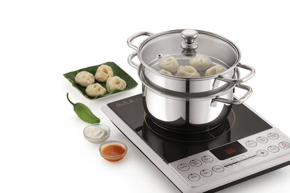 Stainless Steel Steamer- 2 Tier | Vegetable Steamer| Khandvi/Modak/Momo Maker | Gas Stove and Induction Friendly