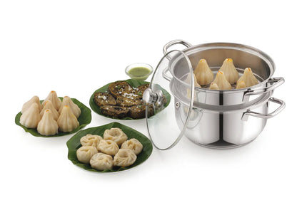 Stainless Steel Steamer- 2 Tier | Vegetable Steamer| Khandvi/Modak/Momo Maker | Gas Stove and Induction Friendly