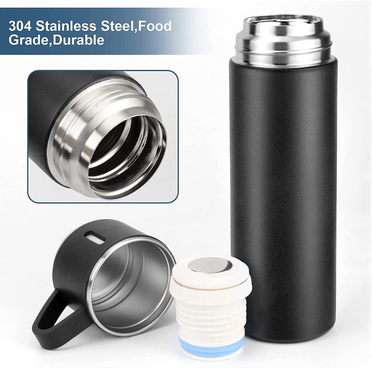 Vacuum Flask Set with 2 Cups, Double Wall Stainless Steel Thermo 500ml Vacuum Insulated Bottle Water Flask Gift Set with 3 Cups, Corporate Gifts for Employees Diwali Gift,