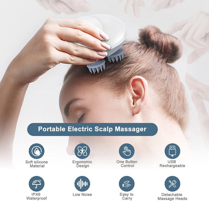 Electric Scalp Massager, Hair Kneading Massager, Smart Head Massage Scalp with 4 Massage Heads Deep Clean and Stress Relax, Body Massager for Muscles Shoulder Calf