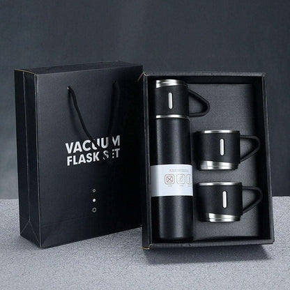 Vacuum Flask Set with 2 Cups, Double Wall Stainless Steel Thermo 500ml Vacuum Insulated Bottle Water Flask Gift Set with 3 Cups,
