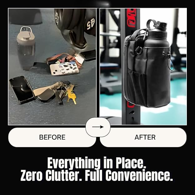 Magnetic Gym Bottle Holder Bag with Storage Pockets and Zippered Compartments