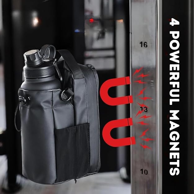Magnetic Gym Bottle Holder Bag with Storage Pockets and Zippered Compartments