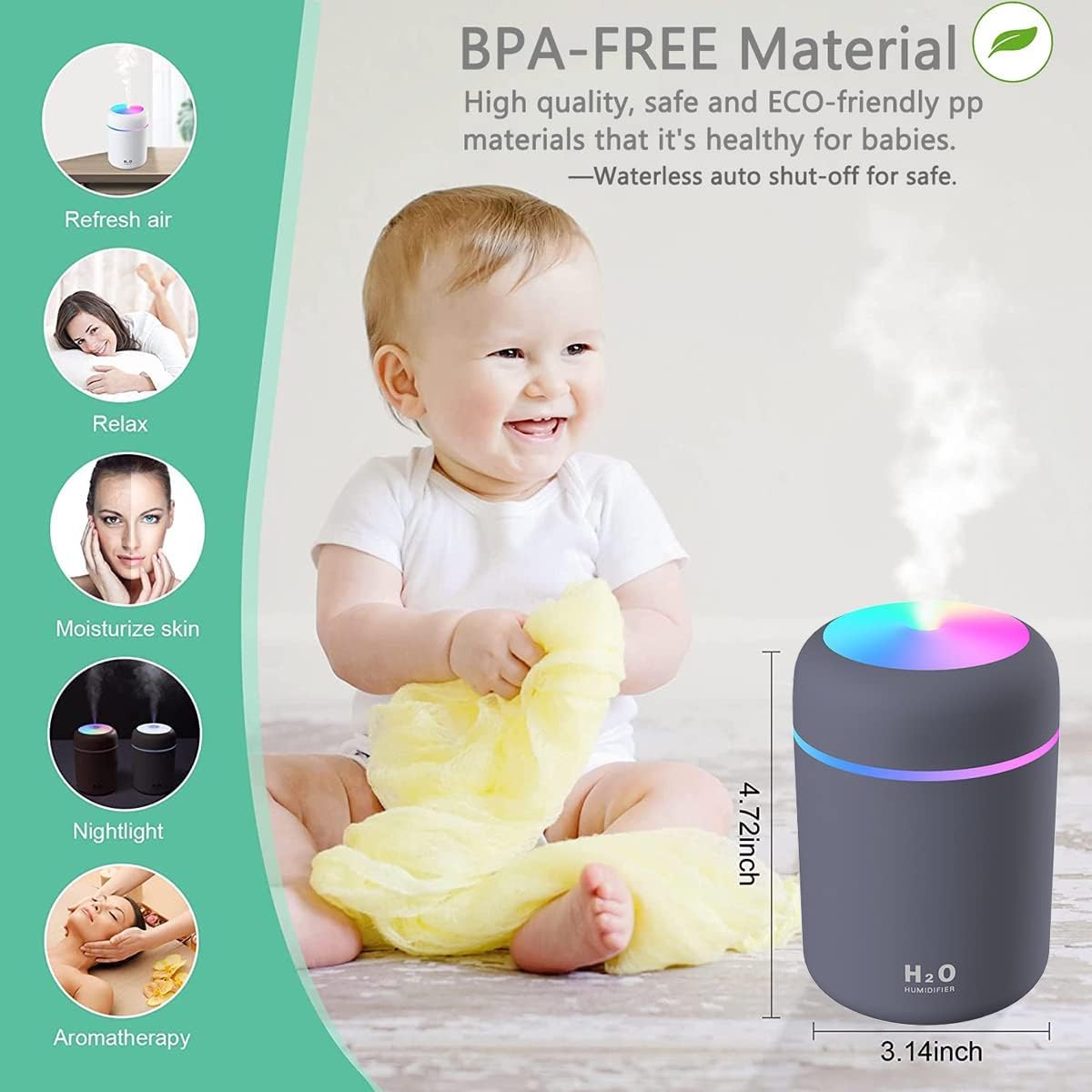 Aroma Diffuser - oils from nature H2O Humidifier for Room Moisture, Aroma Diffuser for Home Fragrance, Essential Oil Diffuser Electric, Fragrance Diffuser for Home Office and car, Ultrasonic Air humidifier