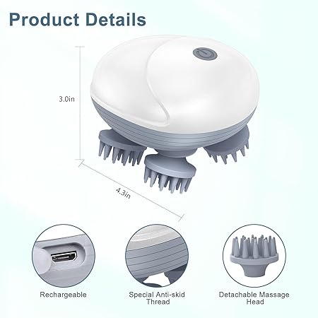 Electric Scalp Massager, Hair Kneading Massager, Smart Head Massage Scalp with 4 Massage Heads Deep Clean and Stress Relax, Body Massager for Muscles Shoulder Calf