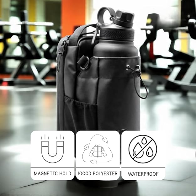Magnetic Gym Bottle Holder Bag with Storage Pockets and Zippered Compartments