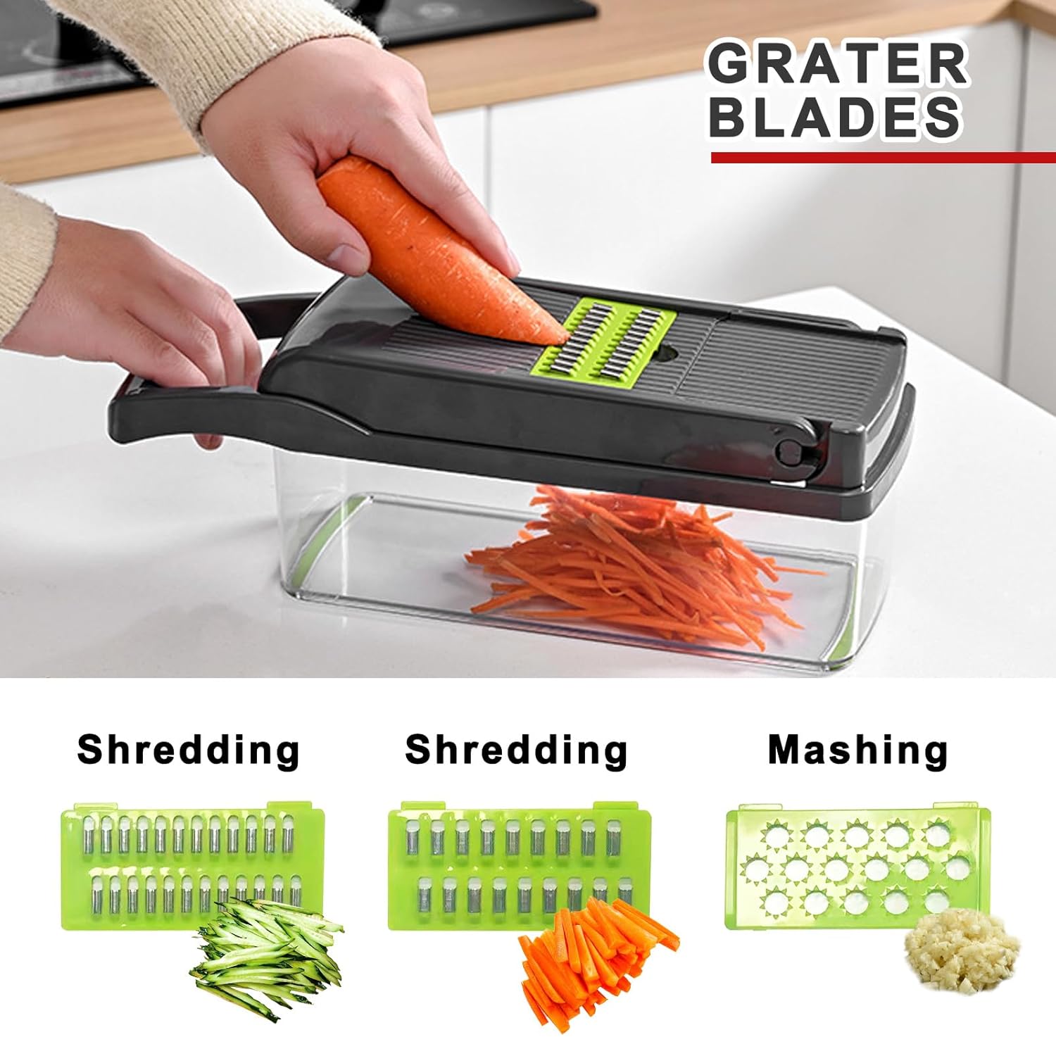 Veggie Chopper with Container, Vegetable Chopper, Pro Onion Chopper, Multifunctional 14 in 1 Food Chopper, Kitchen Vegetable Slicer Dicer Cutter,Veggie Chopper With 8 Blades, Hand Guard