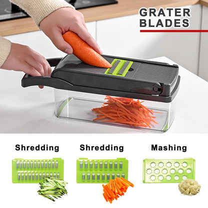 Veggie Chopper with Container, Vegetable Chopper, Pro Onion Chopper, Multifunctional 14 in 1 Food Chopper, Kitchen Vegetable Slicer Dicer Cutter,Veggie Chopper With 8 Blades, Hand Guard