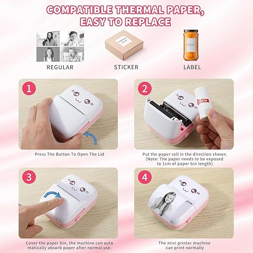 ECOMNEST'S Handheld printer for for Journals, Memos, Photos, Receipts, Projects, Birthday Gifts, Girls, Boys, Kids