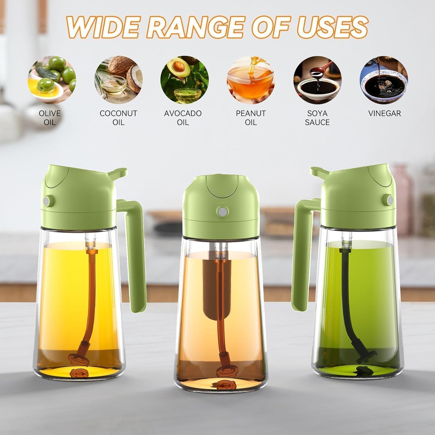 ECOMNEST Oil Dispenser Bottle for Kitchen - 2 in 1  Oil Dispenser and Oil Sprayer - 470ml Oil Bottle - Oil Sprayer for Cooking, Kitchen, Salad, Barbecue