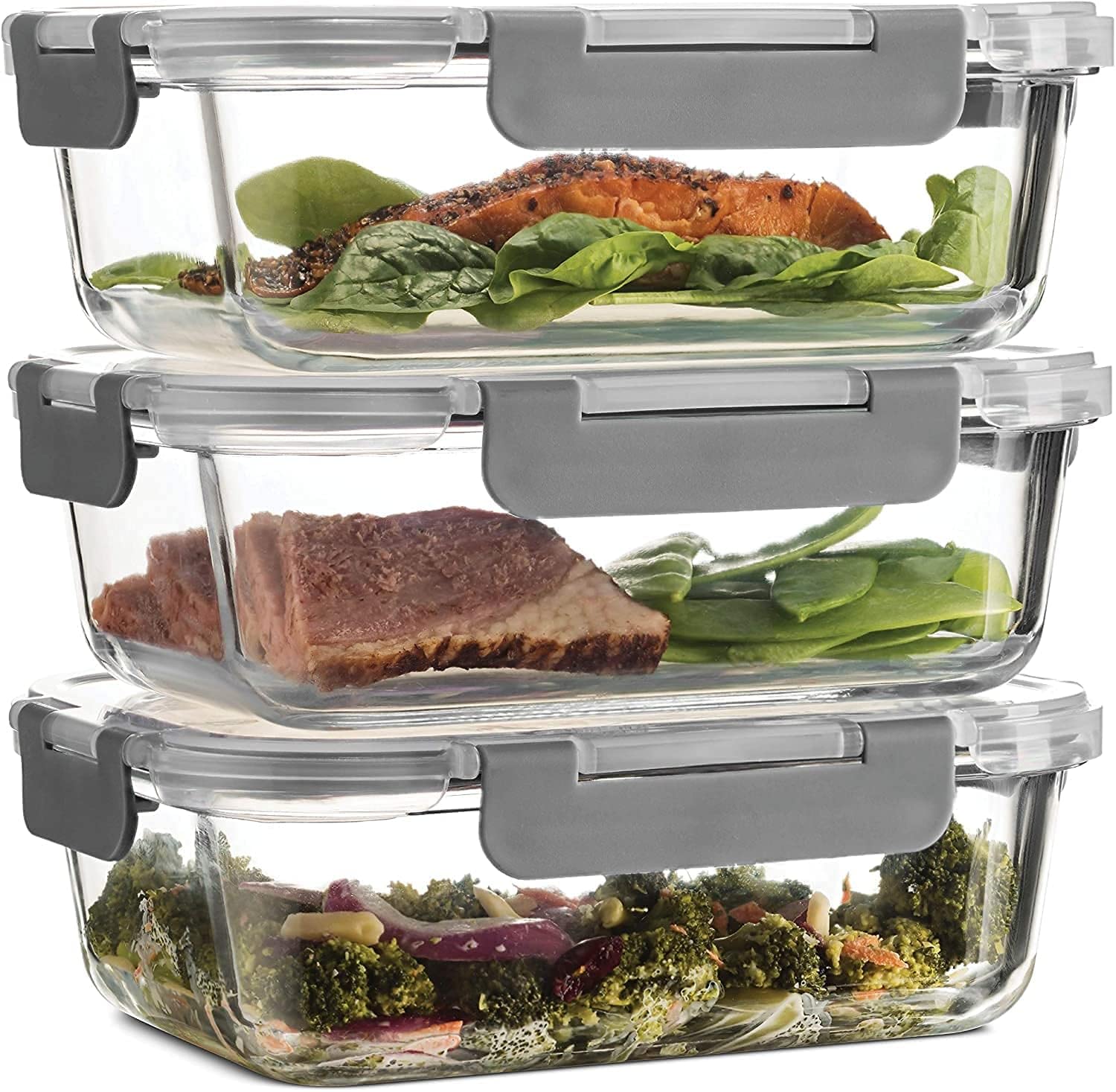 Glass Storage Bowl Borosilicate Square Glass Food Storage Containers Microwave and Oven Safe with Air Vent Lids- Set of 3-320ml, 520ml, 800ml  (Pack of 3, Clear)