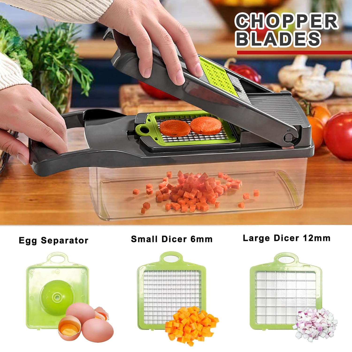 Veggie Chopper with Container, Vegetable Chopper, Pro Onion Chopper, Multifunctional 14 in 1 Food Chopper, Kitchen Vegetable Slicer Dicer Cutter,Veggie Chopper With 8 Blades, Hand Guard