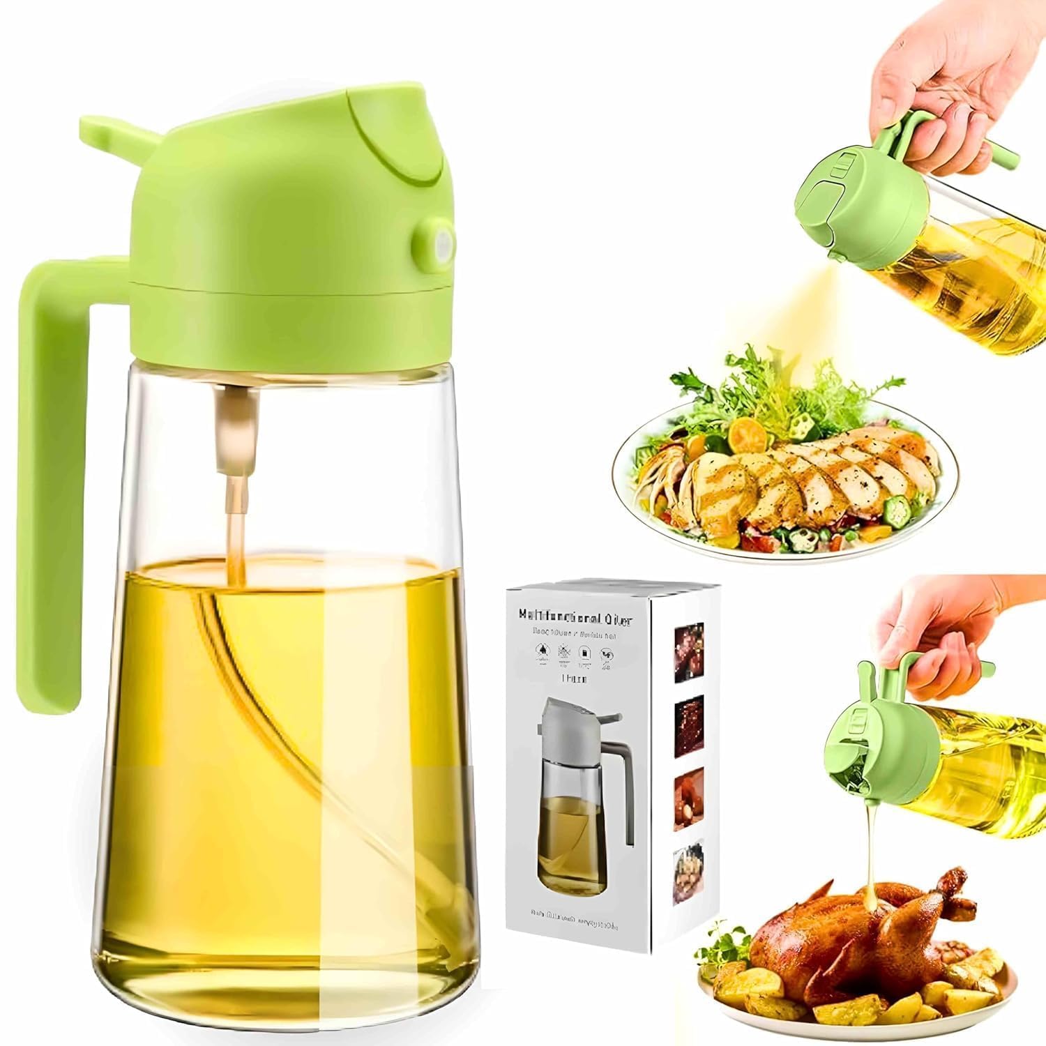 ECOMNEST Oil Dispenser Bottle for Kitchen - 2 in 1  Oil Dispenser and Oil Sprayer - 470ml Oil Bottle - Oil Sprayer for Cooking, Kitchen, Salad, Barbecue