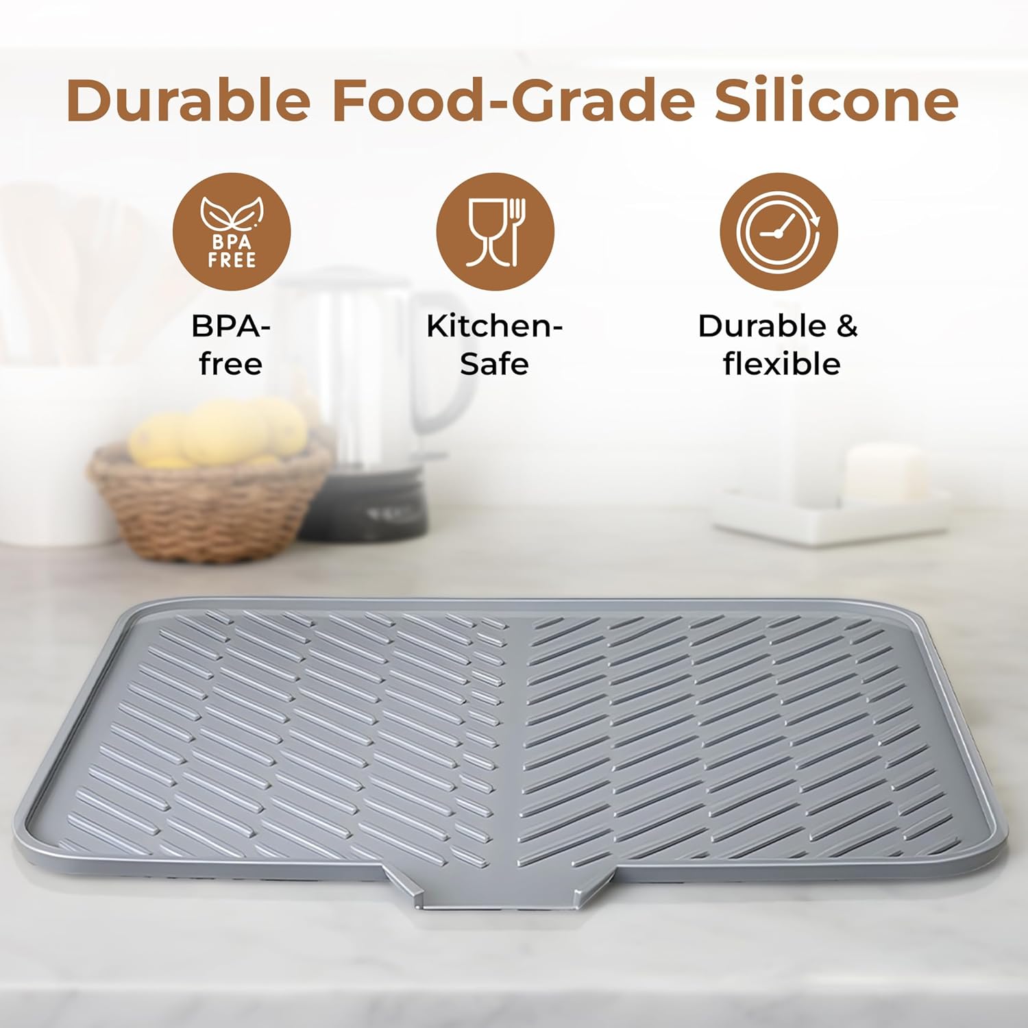 Silicone Dish Drying Mat for Kitchen , 23 X 17 Inches (Grey)