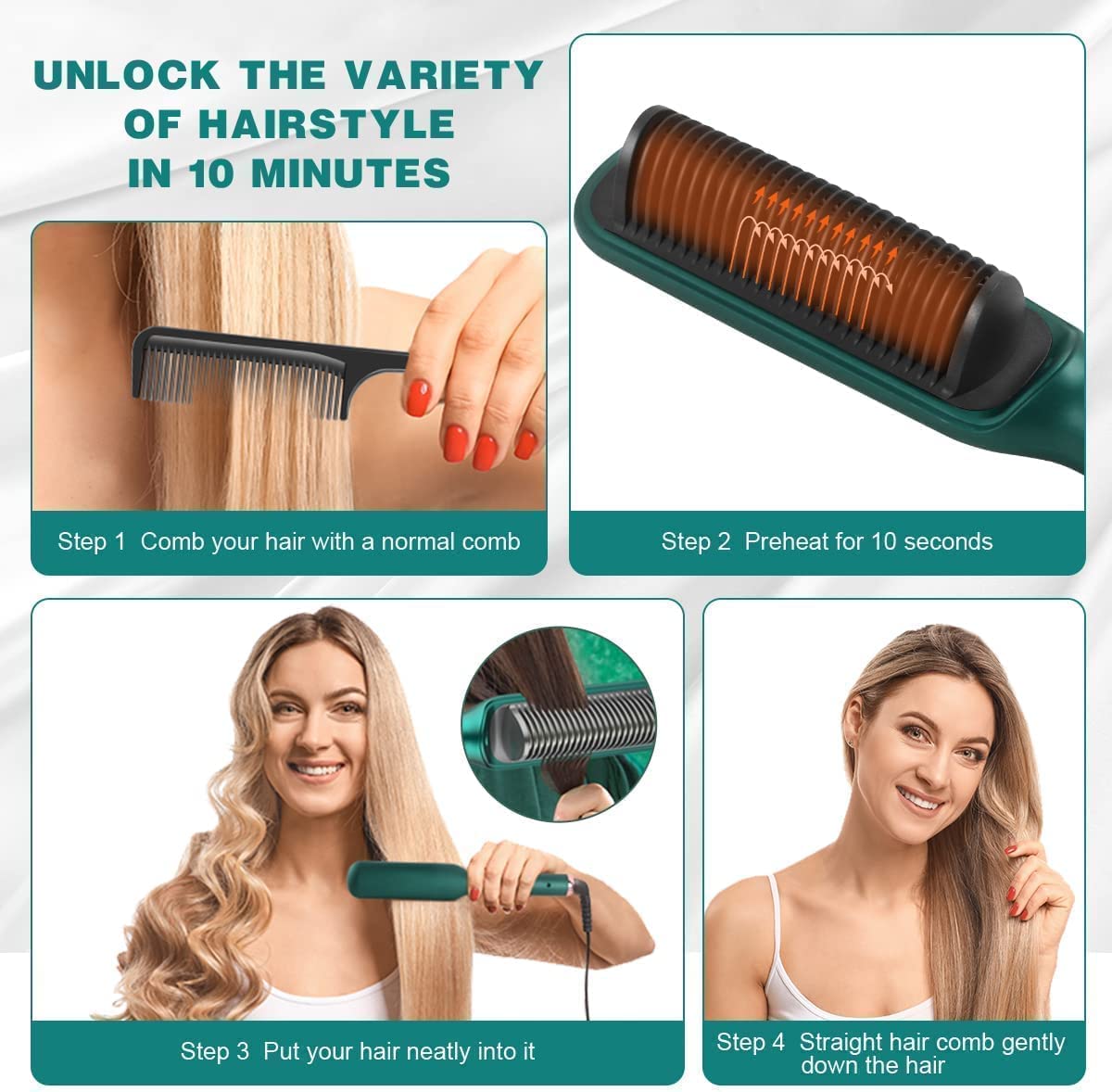 Hair Straightening Iron Built with Comb