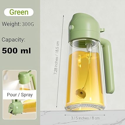 ECOMNEST Oil Dispenser Bottle for Kitchen - 2 in 1  Oil Dispenser and Oil Sprayer - 470ml Oil Bottle - Oil Sprayer for Cooking, Kitchen, Salad, Barbecue