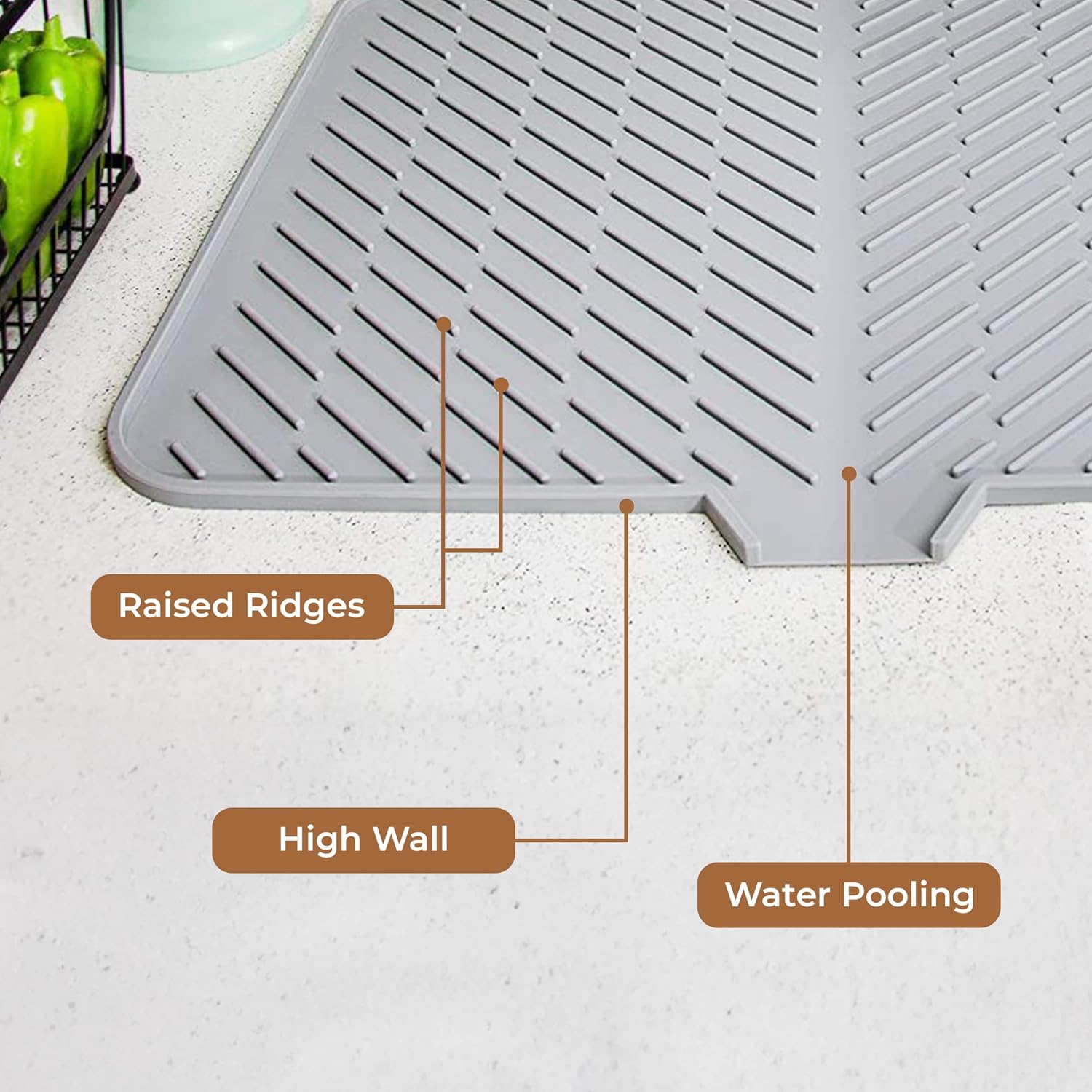 Silicone Dish Drying Mat for Kitchen , 23 X 17 Inches (Grey)