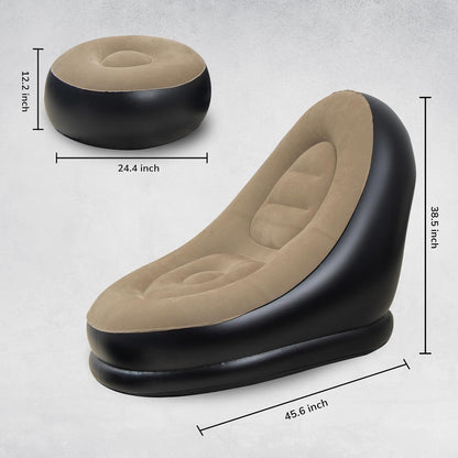 2-in-1 Lounge Chair Set Portable Recliner with Air Pump Polyester 1 Seater Inflatable Sofa