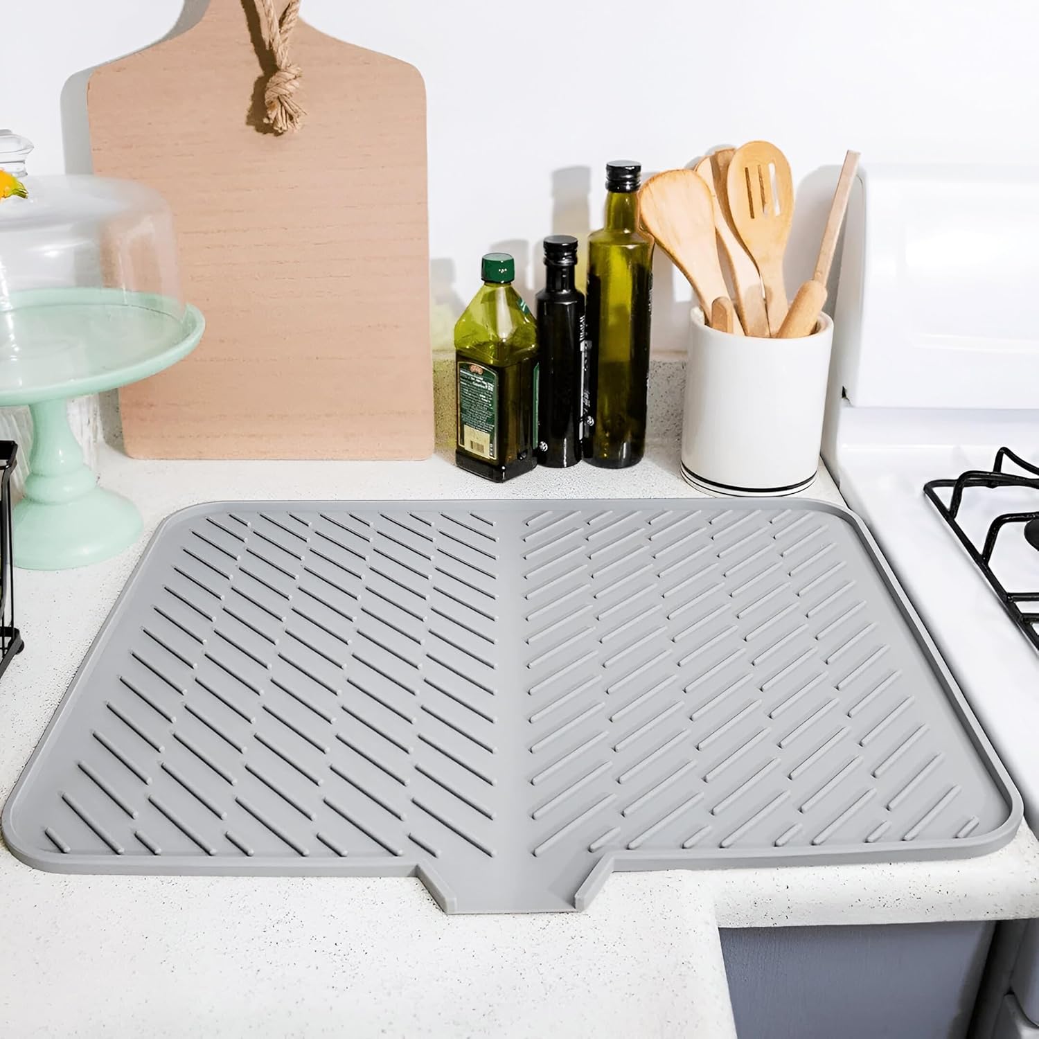 Silicone Dish Drying Mat for Kitchen , 23 X 17 Inches (Grey)