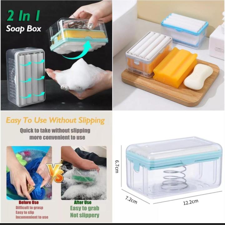 2-in-1 Portable Soap Dish & Soap Dispenser with Roller and Drain Holes