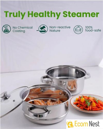 Stainless Steel Steamer- 2 Tier | Vegetable Steamer| Khandvi/Modak/Momo Maker | Gas Stove and Induction Friendly