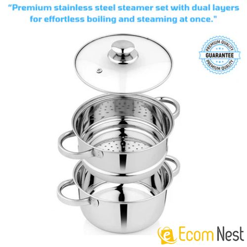 Stainless Steel Steamer- 2 Tier | Vegetable Steamer| Khandvi/Modak/Momo Maker | Gas Stove and Induction Friendly