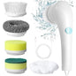 5 in 1 Magic Power Scrubber Household Cleaning Tools Spin Scrubber Cleaning Scrubber Brush Heads, 1 Extension Arm and Adapter (White)