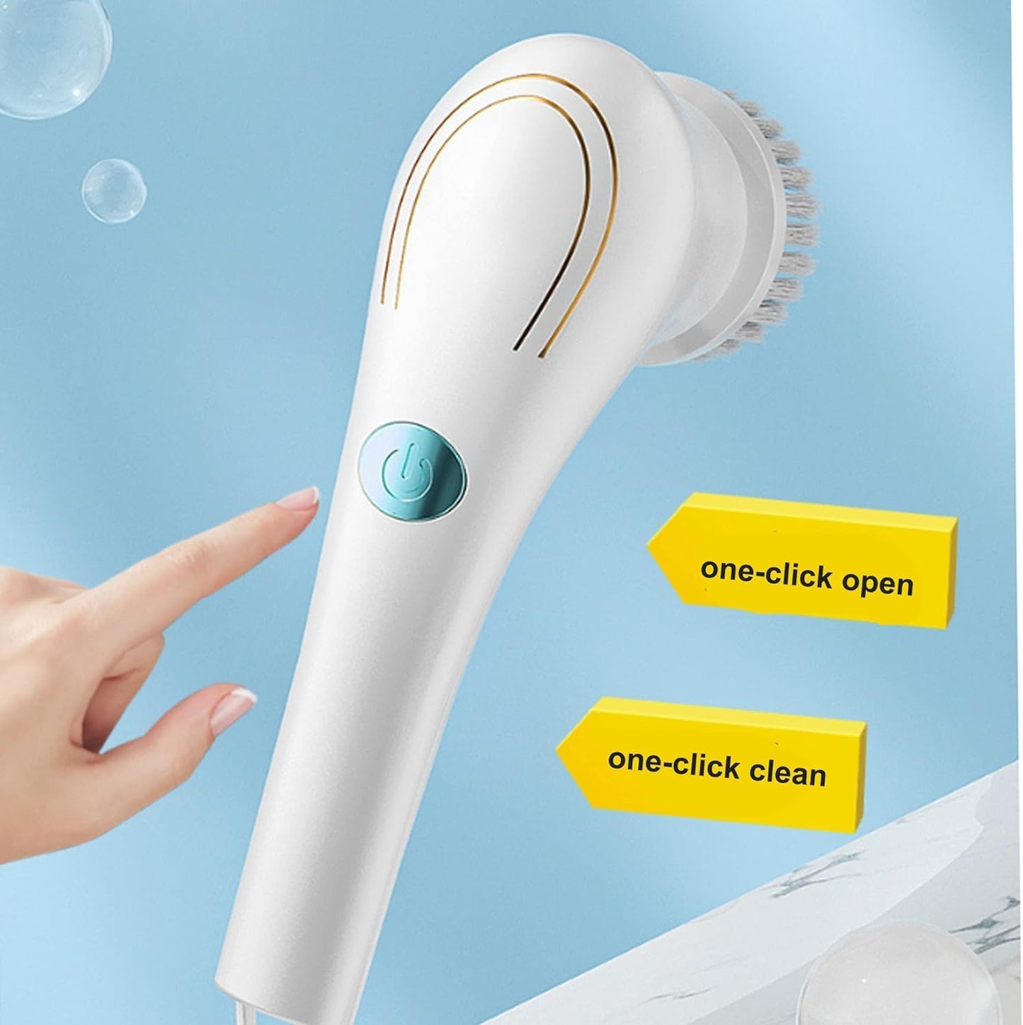 5 in 1 Magic Power Scrubber Household Cleaning Tools Spin Scrubber Cleaning Scrubber Brush Heads, 1 Extension Arm and Adapter (White)