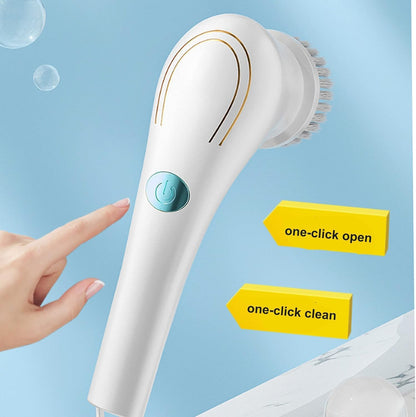 5 in 1 Magic Power Scrubber Household Cleaning Tools Spin Scrubber Cleaning Scrubber Brush Heads, 1 Extension Arm and Adapter (White)