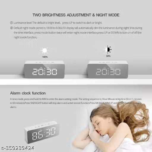 Digital Alarm Clock, LED Display Clock Best Makeup Bedroom Mirror Travel Alarm Office Bedroom Clock, Alarm Clock with Snooze, Dimmer Control, Support Battery Powered