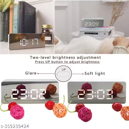 Digital Alarm Clock, LED Display Clock Best Makeup Bedroom Mirror Travel Alarm Office Bedroom Clock, Alarm Clock with Snooze, Dimmer Control, Support Battery Powered