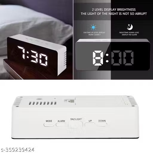 Digital Alarm Clock, LED Display Clock Best Makeup Bedroom Mirror Travel Alarm Office Bedroom Clock, Alarm Clock with Snooze, Dimmer Control, Support Battery Powered