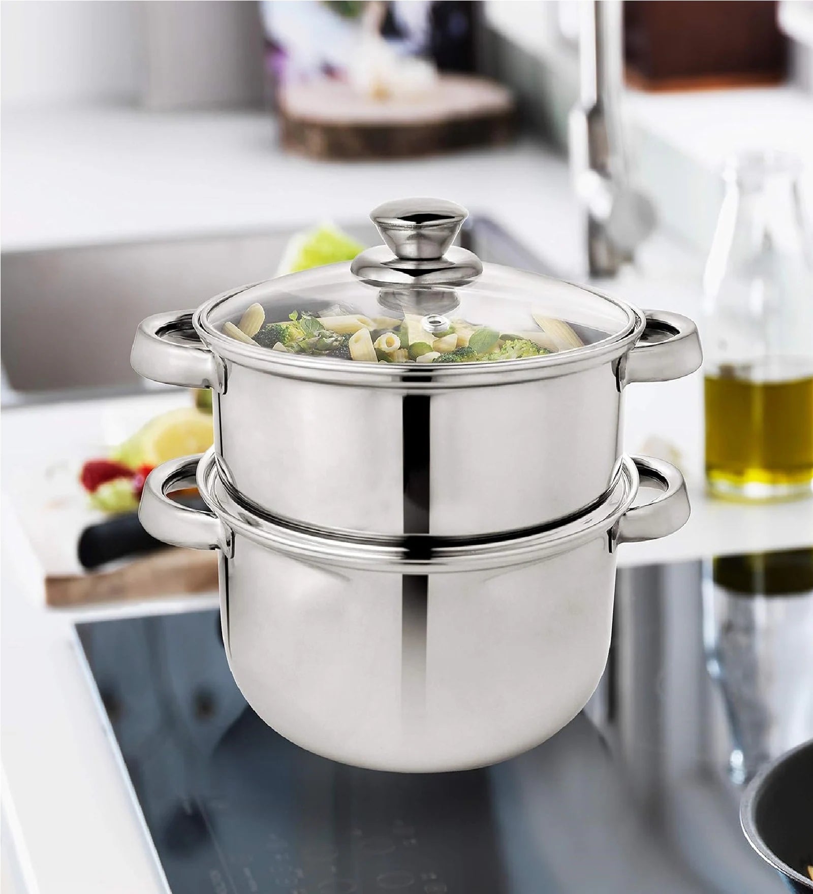 Stainless Steel Steamer- 2 Tier | Vegetable Steamer| Khandvi/Modak/Momo Maker | Gas Stove and Induction Friendly