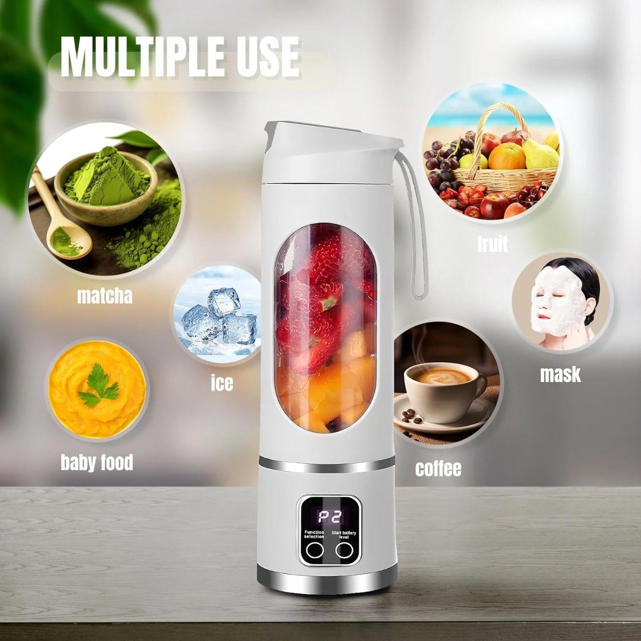ECOMNEST'S Smoothie Mini Personal Juicer 10 Blades 3 Gears With 1500 Mah Rechargeable Battery
