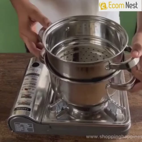 Stainless Steel Steamer- 2 Tier | Vegetable Steamer| Khandvi/Modak/Momo Maker | Gas Stove and Induction Friendly